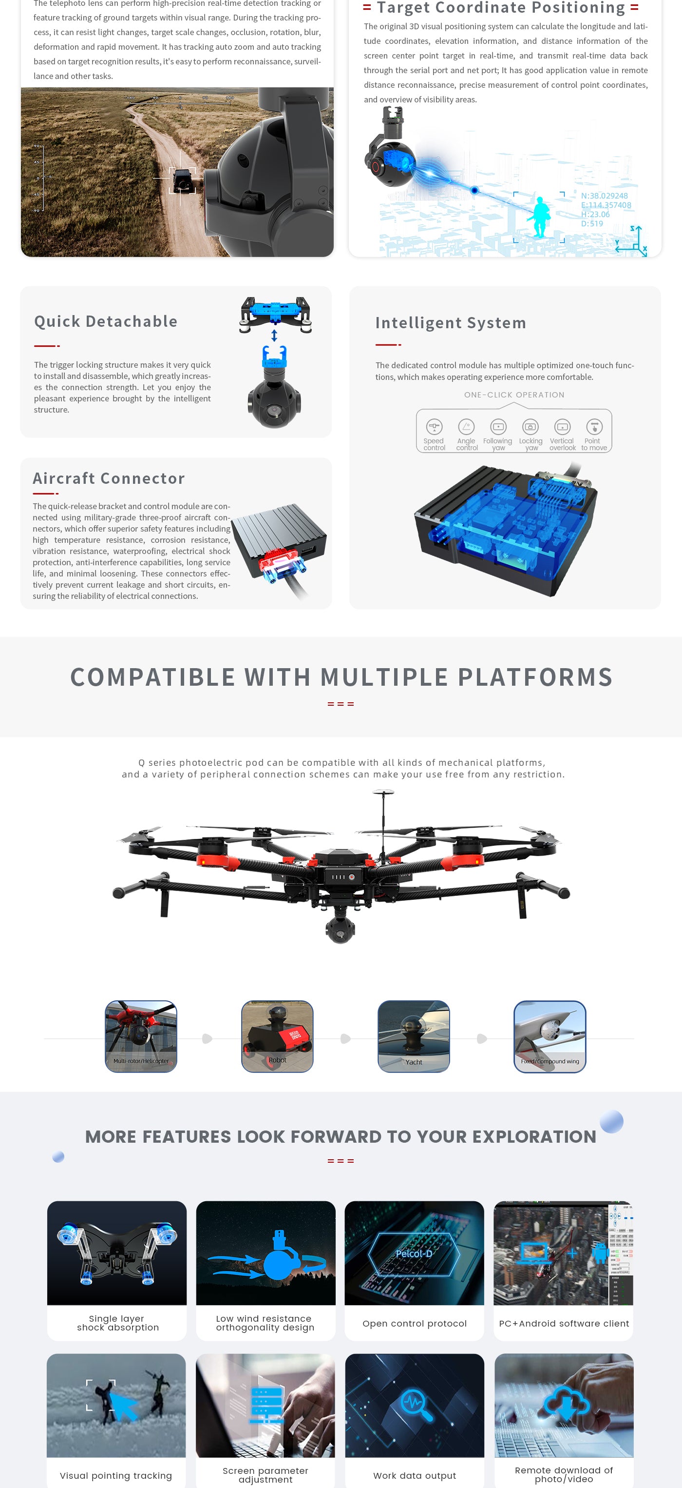 Zingto INYYO Q12L Drone Camera Gimbal, The telephoto lens enables real-time detection and tracking of ground targets within visual range.