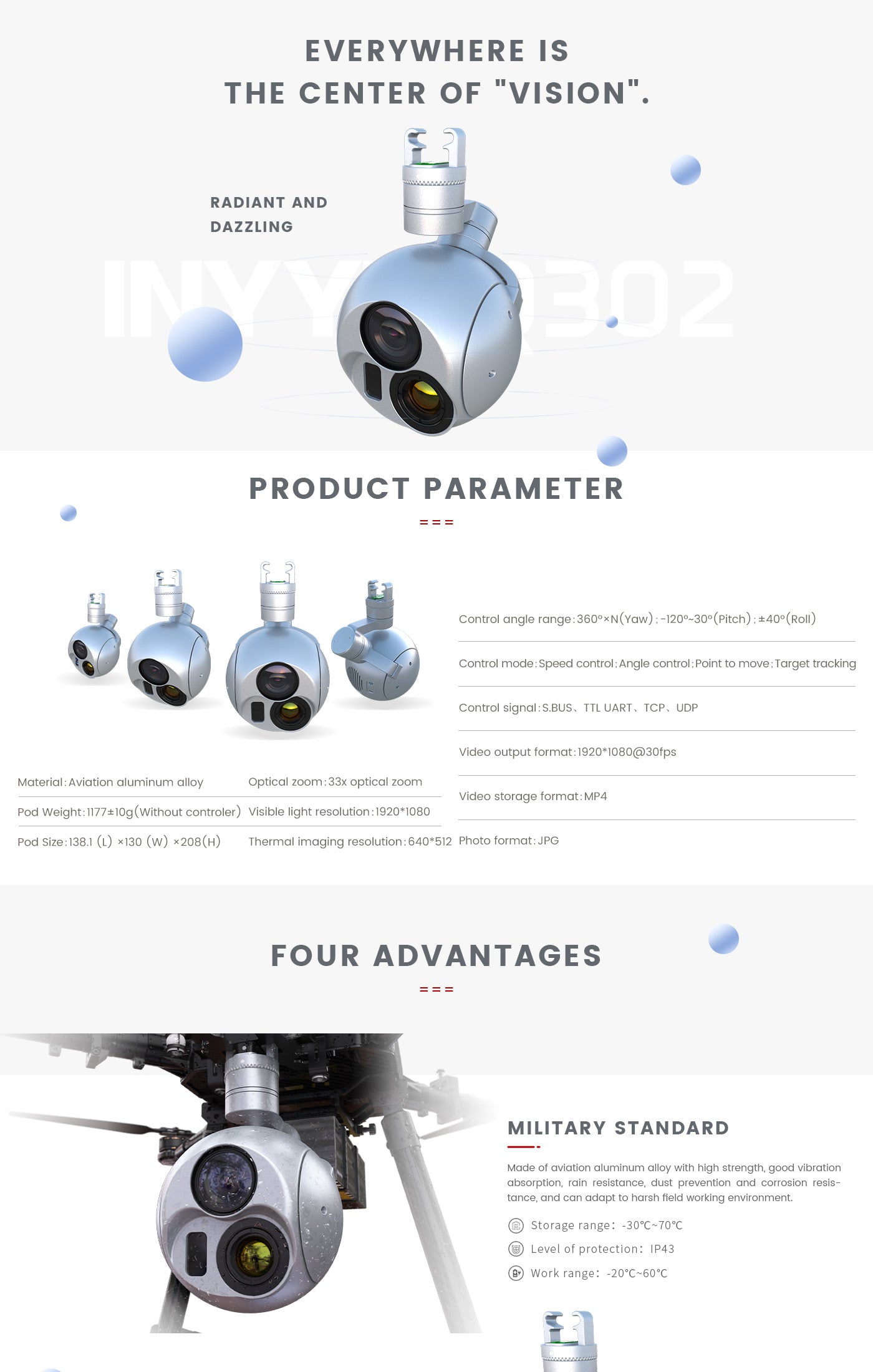 2 The ZINGTO INYYO Q302 Gimbal features a radiant vision, supporting three control modes and outputting video at 1920x1080 at 30fps.