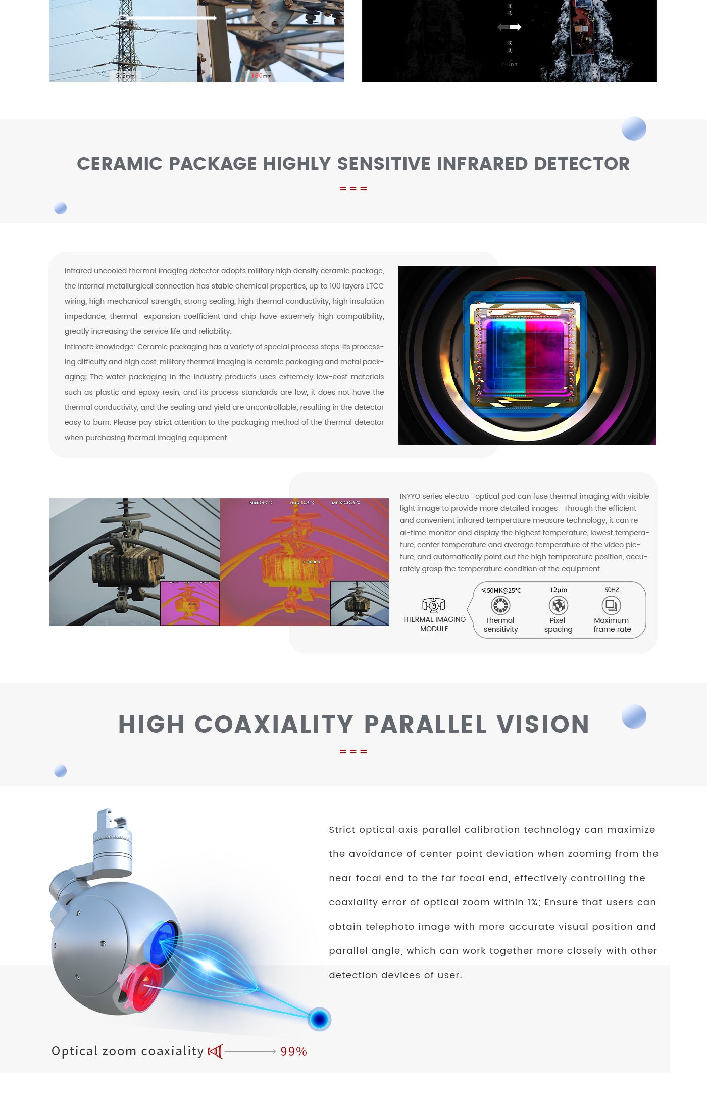 4 Zingto INYYO Q302 Gimbal, The INYYO Q302 Gimbal features a highly sensitive infrared detector with ceramic packaging ensuring stable chemical properties and thermal conductivity.