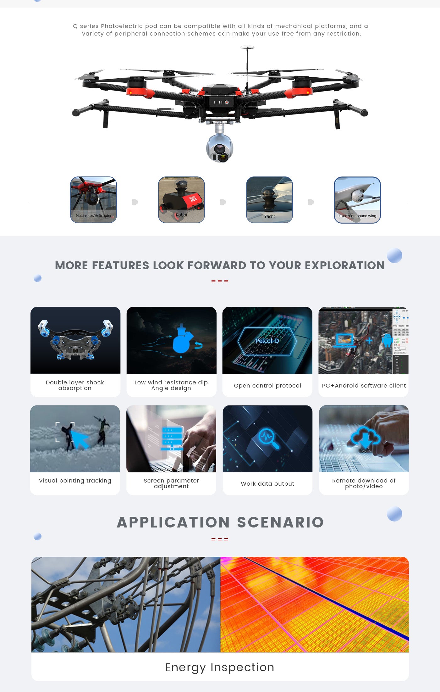 6 The Zingto INYYO Q302 Gimbal features a series Photoelectric pod compatible with mechanical platforms and peripherals, offering multiple capabilities.