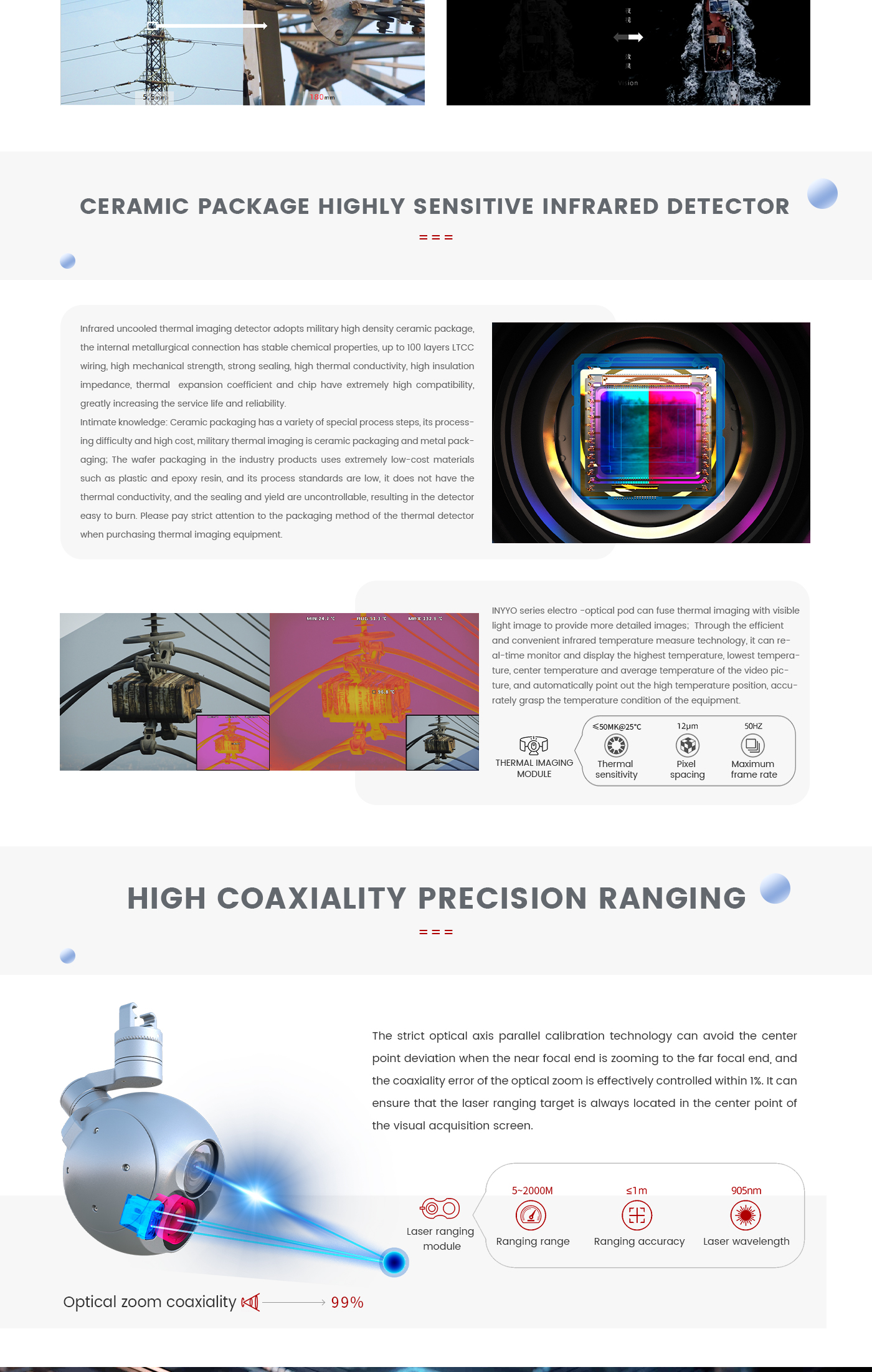 303_04 Zingto INYYO Q303 Drone Camera Gimbal, The INYYO Q303 drone camera gimbal features a highly sensitive infrared detector with stable chemical properties and high thermal conductivity.