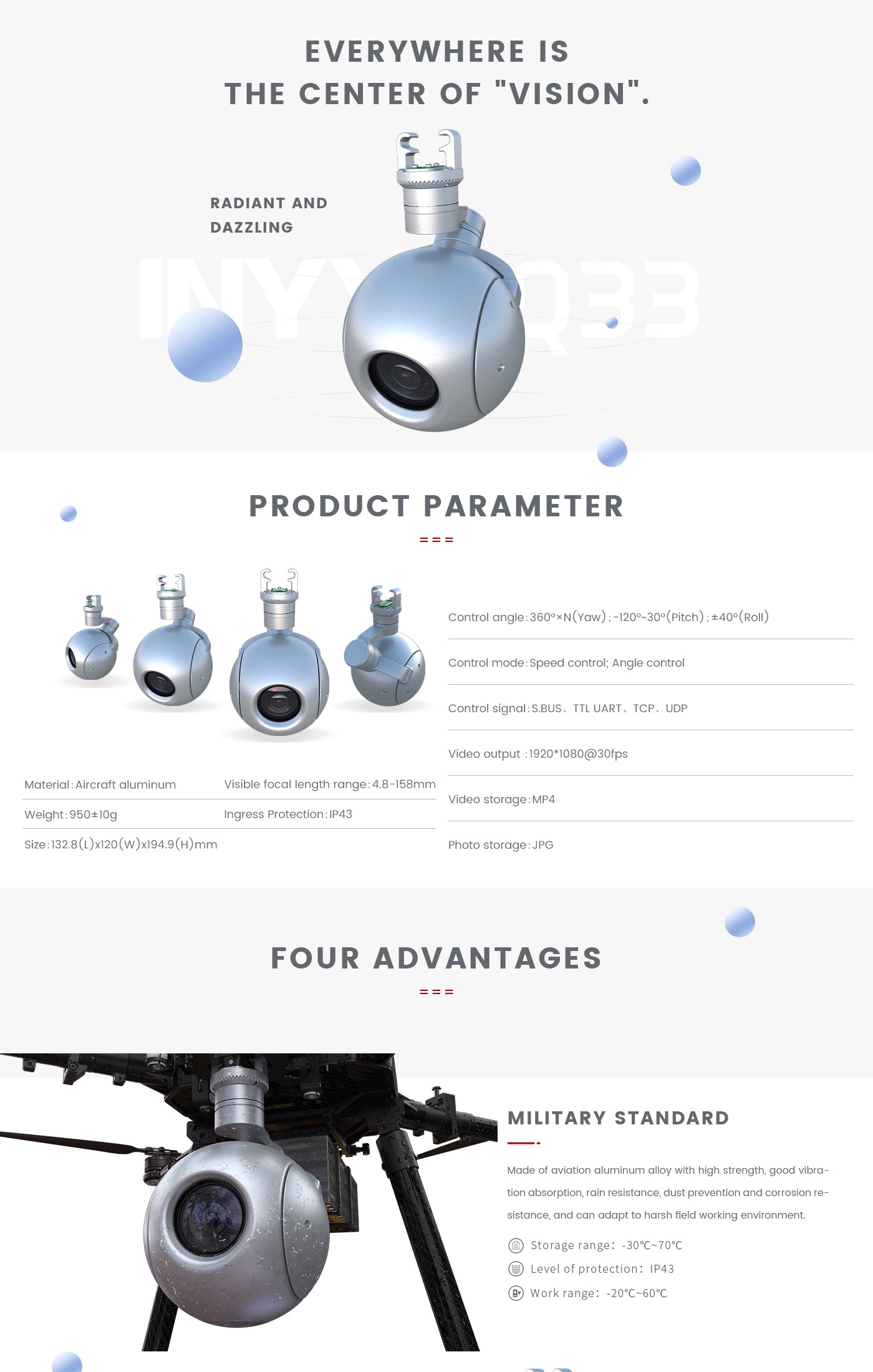 INYYO-Q33_02 The Zingto INYYO Q33 Gimbal Drone Camera features a 33x optical zoom camera with precise angle adjustments and durable design.