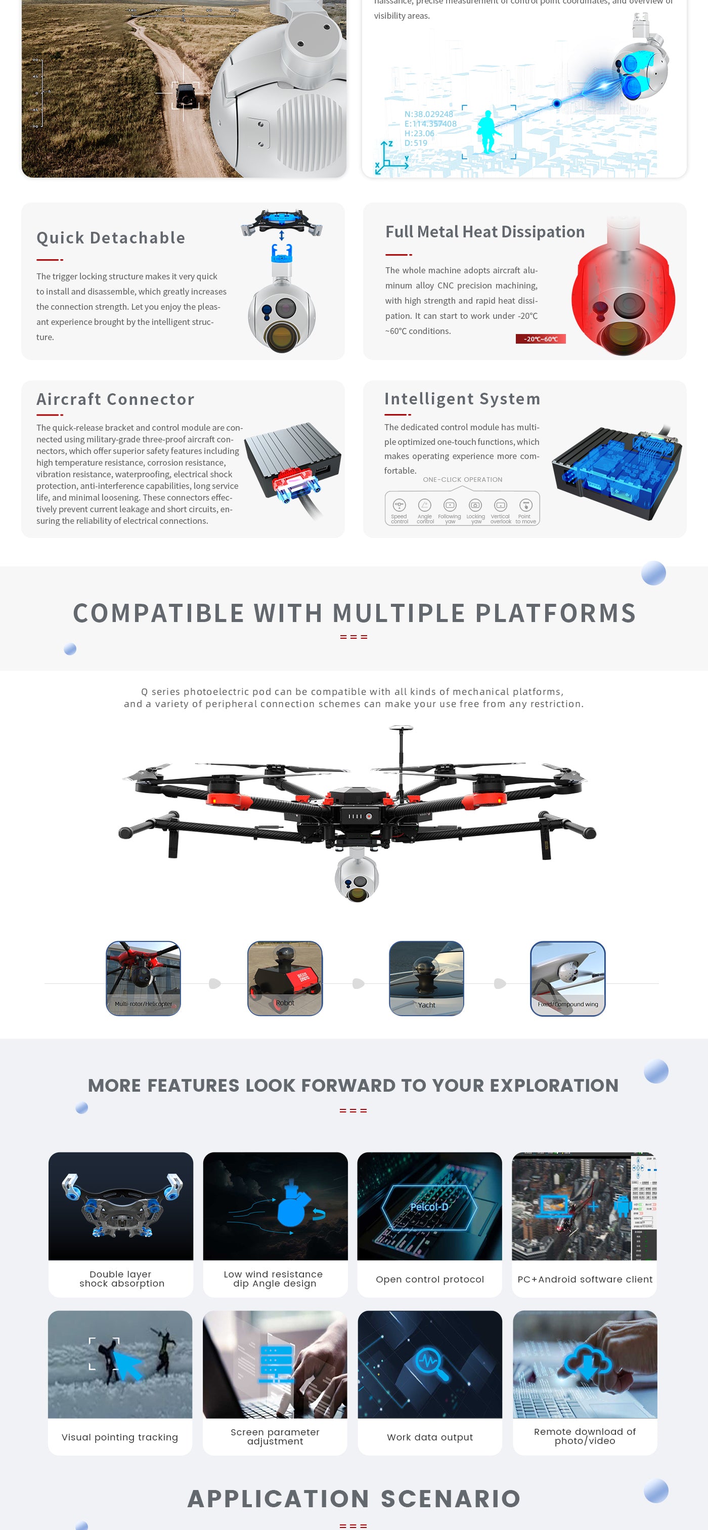 The Zingto INYYO Q350 Drone Camera Gimbal features quick release and locking structure for easy installation and disassembly.