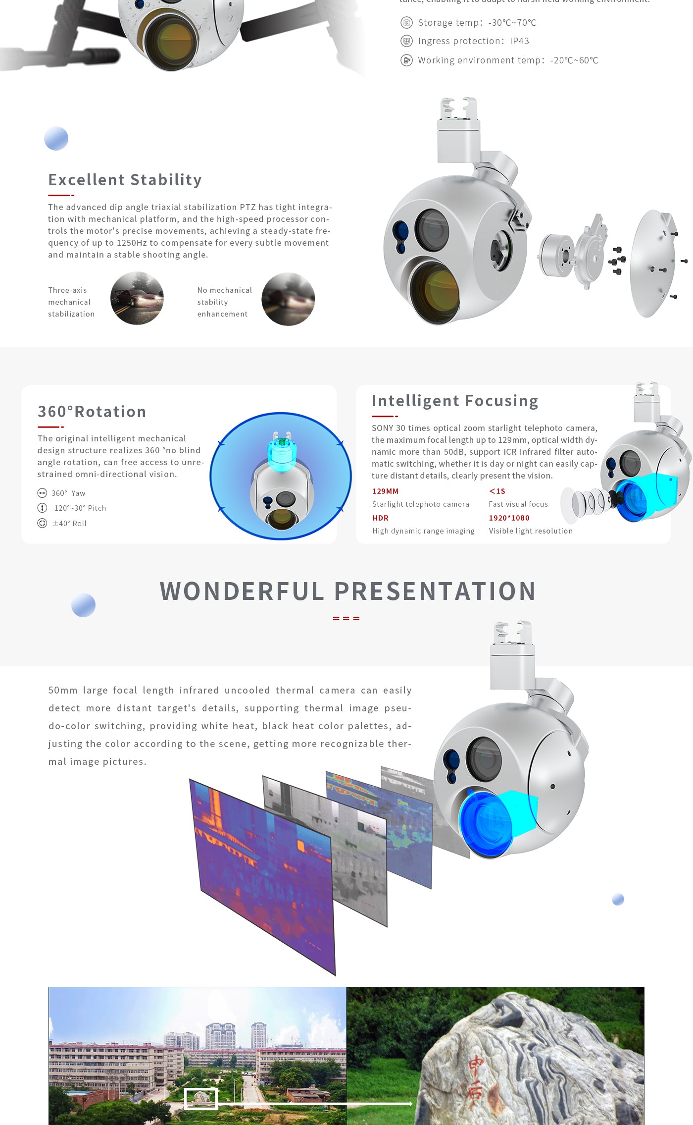 3 The ZINGTO INYYO Q350 Drone Camera Gimbal features excellent stability with three-axis stabilization and advanced PTZ camera with Sony 30x optical zoom.