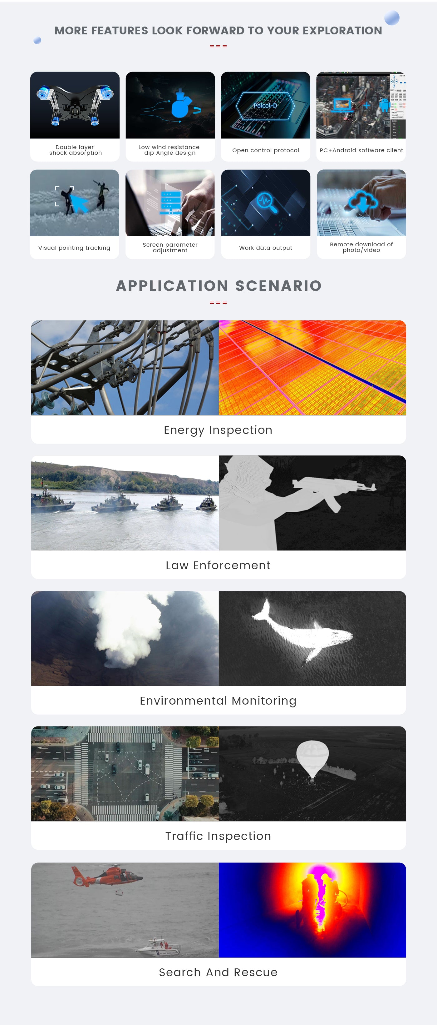 5 Zingto INYYO R25 Gimbal, The text describes features of a product, including low wind resistance and shock absorption.