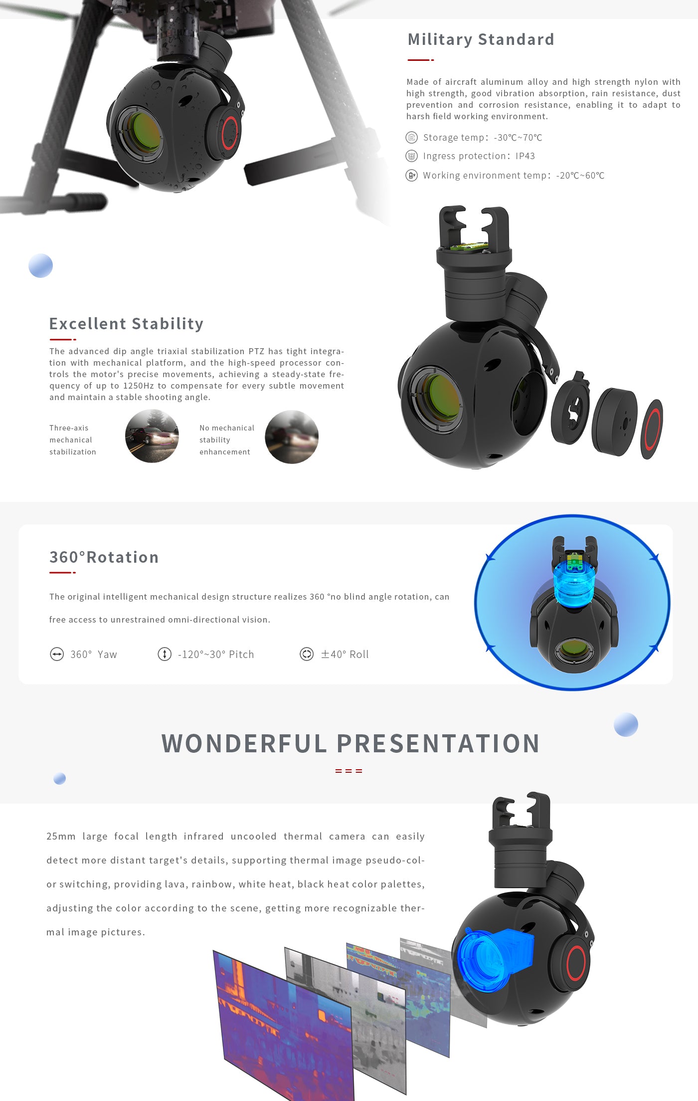 3 The Zingto INYYO R25 Gimbal features military-standard design with aircraft aluminum and nylon, offering excellent vibration absorption and resistance to rain, dust, and corrosion.