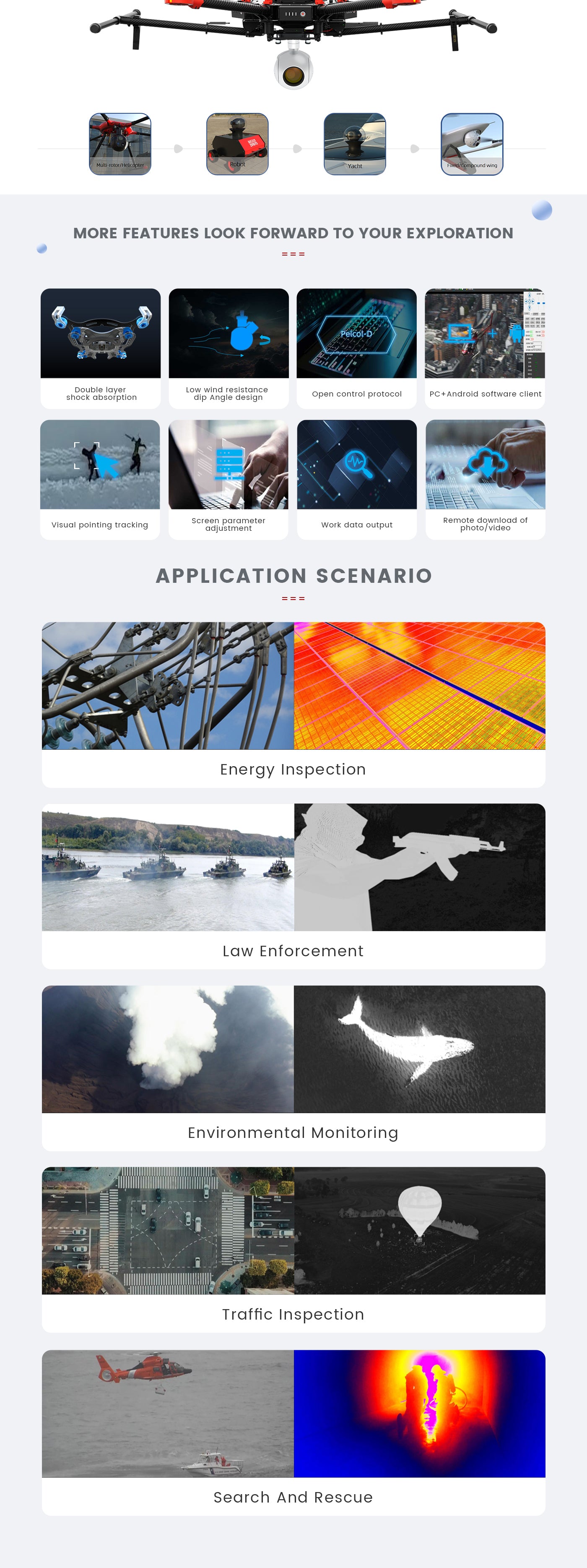 r55pro (5) The Zingto INYYO R55 Pro Drone Camera Gimbal features stable flight, remote data download, and adjustable camera angles for various applications.