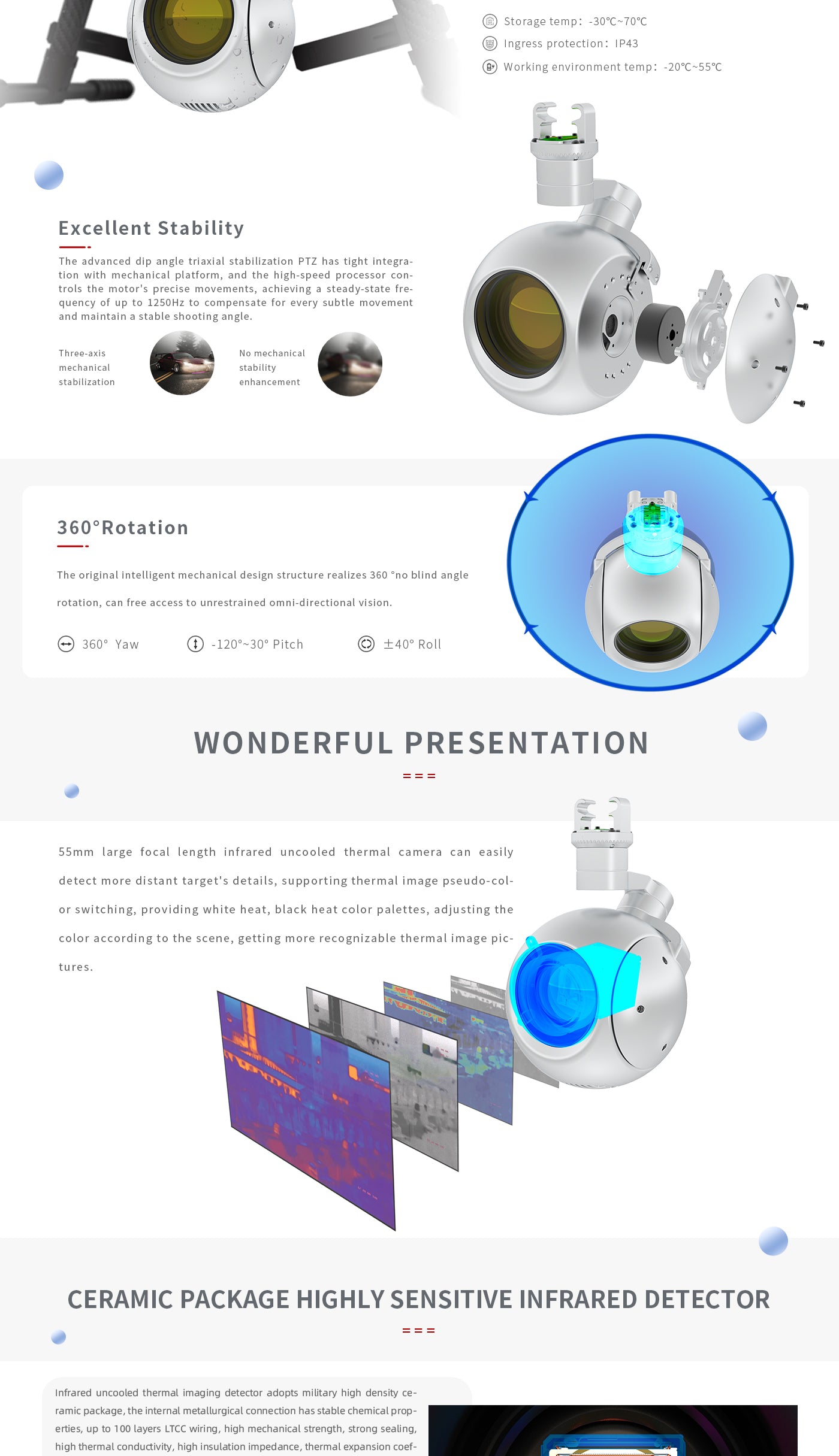 3 Zingto INYYO R55 Single Sensor Drone Pod, The Zingto INYYO R55 Drone Pod features a temperature range of -20°C to 70°C and stability for optimal performance.