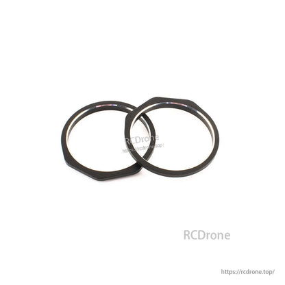 Zorro CNC gimbal replacement rings, pair of black CNC-machined mounting rings on white background