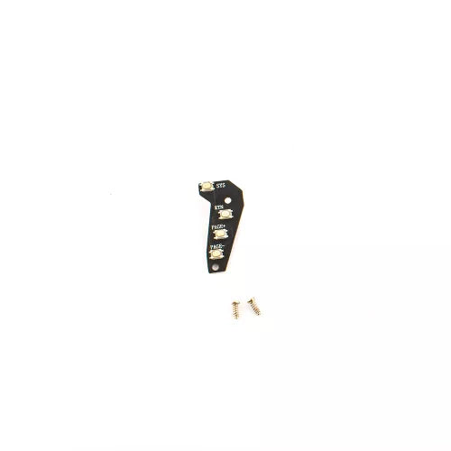 Zorro Menu Button PCB replacement board with two mounting screws, top view on white background