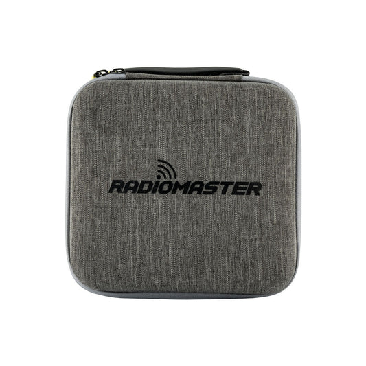 RadioMaster Zorro carry case, gray zippered hard shell with RadioMaster logo, front view