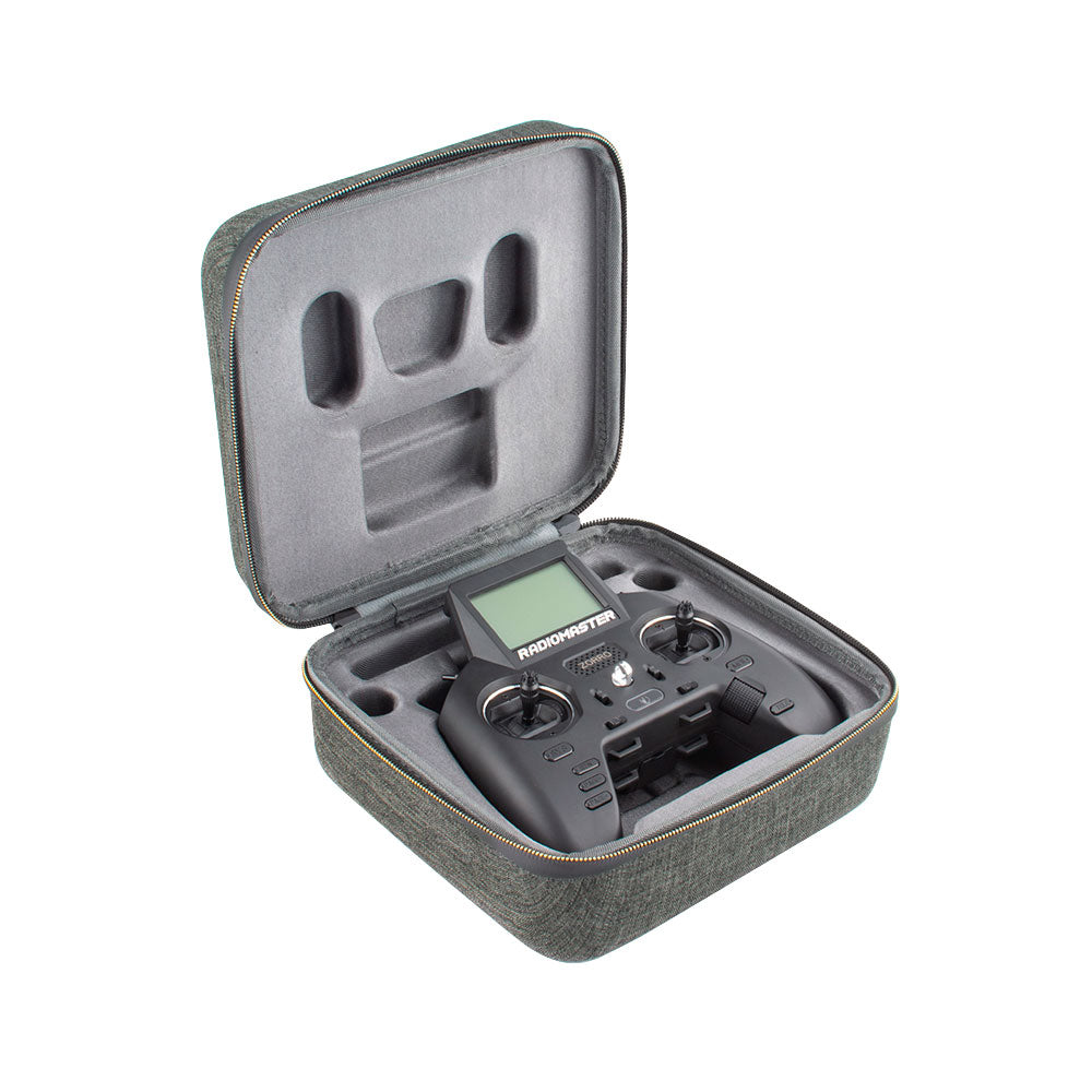 RadioMaster Zorro Carry Case open with foam insert holding Zorro RC transmitter