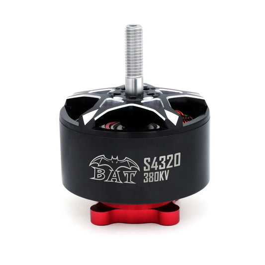 Surpass Hobby BAT S4320 380KV FPV brushless motor, front view with threaded shaft and BAT logo
