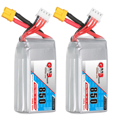 GAONENG GNB 850mAh 3S 11.1V 80C LiPo battery with XT30 plug and balance lead, two-pack