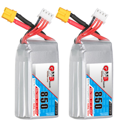 GAONENG GNB 850mAh 3S 11.1V 80C LiPo battery with XT30 plug and balance lead, two-pack