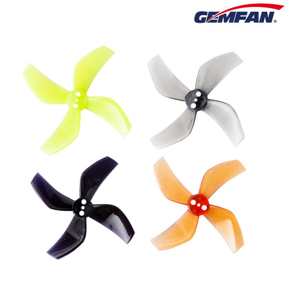 Gemfan D51 (2020-4) Cinewhoop 4-blade propellers shown in four colors: yellow, gray, black, orange