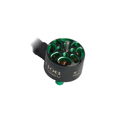 Flashhobby Arthur A1106 6500KV mini brushless motor with green open-bell top and threaded shaft