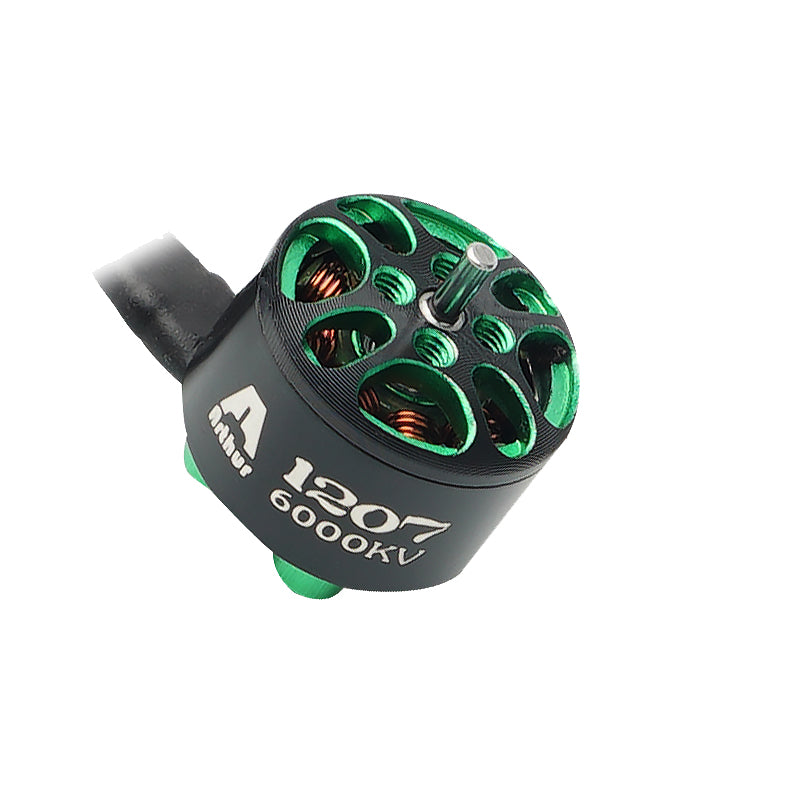 Flashhobby Arthur A1207 brushless DC motor with green ventilated top and 1207 6000KV marking