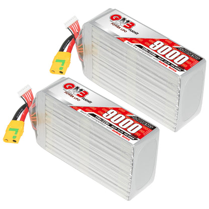 Two GAONENG GNB 9000mAh LiPo battery packs shown side by side with XT90S connectors