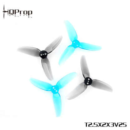 HQProp T2.5X2X3V2S tri-blade 2.5 inch propellers shown with HQProp logo and model text
