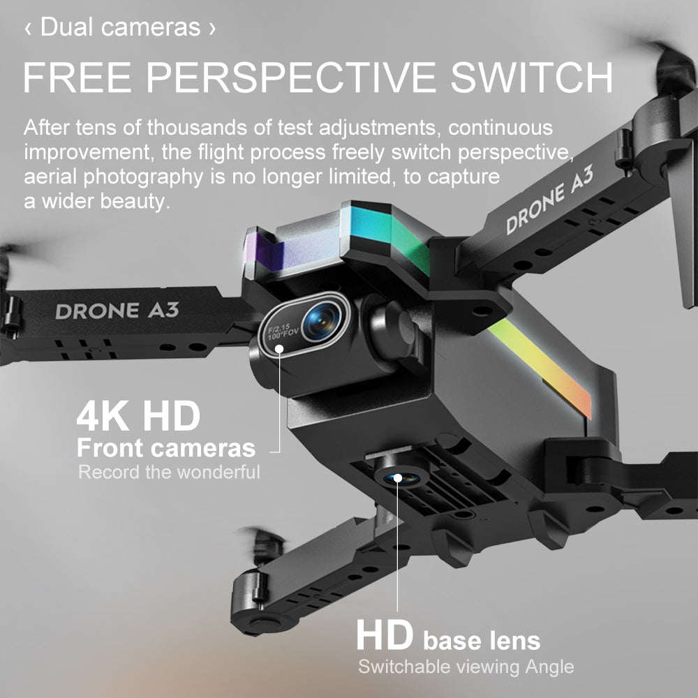 YCRC A3 PRO Drone, a3 4k hd front cameras free perspective switch after