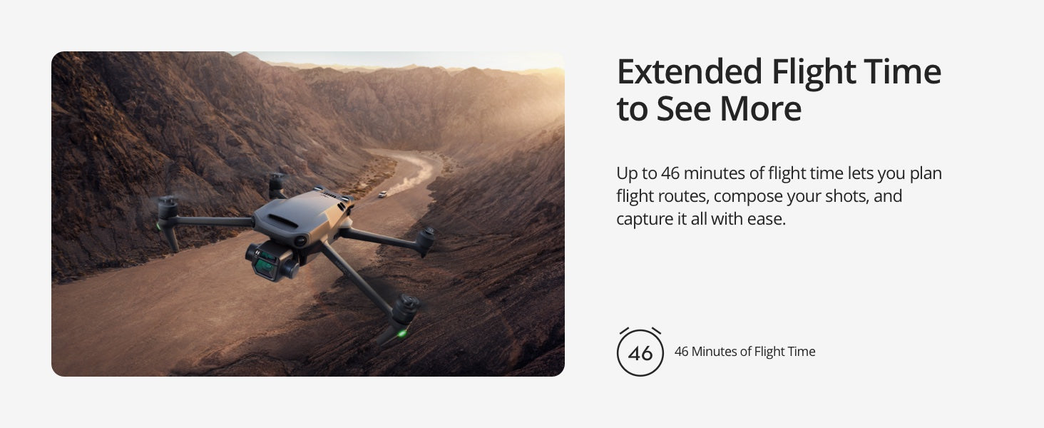 DJI Mavic 3 Fly More Combo/DJI Mavic 3 Cine Premium Combo, Extended Flight Time lets you plan flight routes, compose your shots, and capture it all with ease