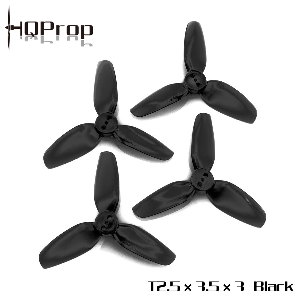 HQProp T2.5x3.5x3 black 3-blade propellers, 2.5 inch quad set (2 CW and 2 CCW)
