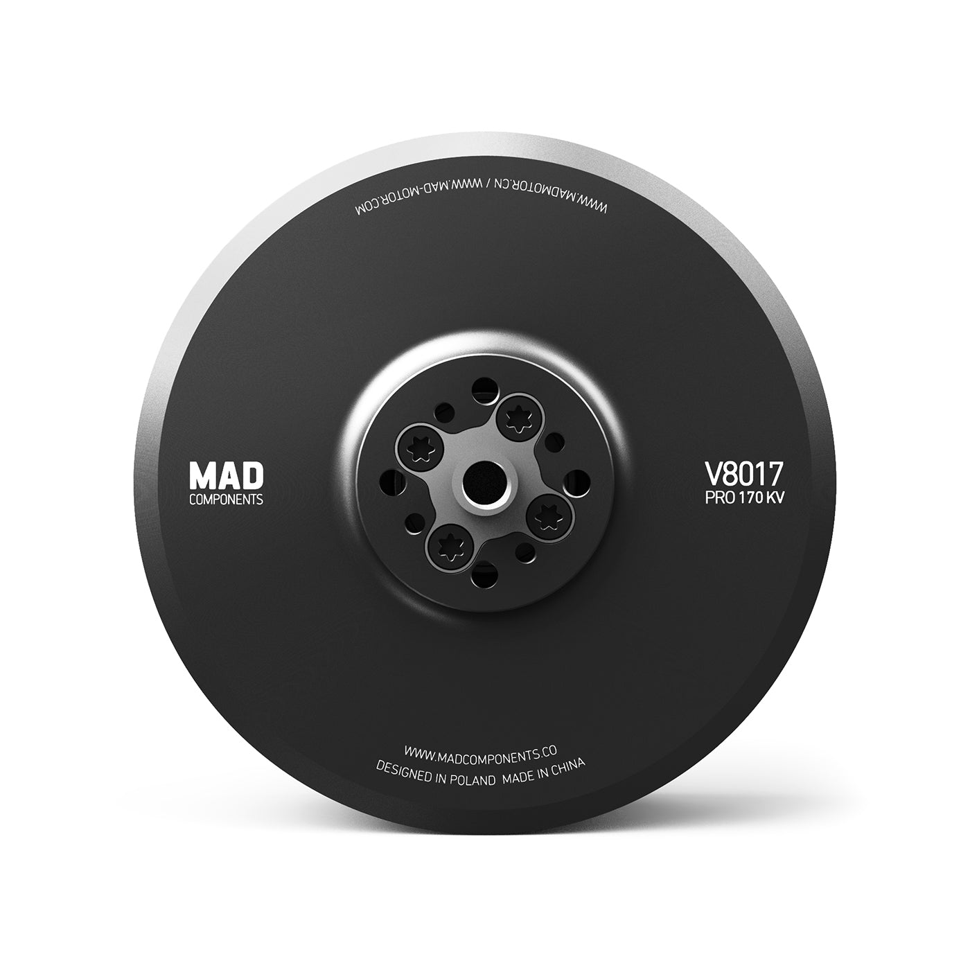 Top view of MAD V8017 Pro 170KV brushless eVTOL drone motor with central hub and mounting holes
