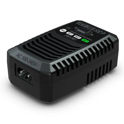SkyRC E3S 20W 2.2A Lithium Balance Charger, SkyRC E3S compact lithium balance charger with LCD screen, control buttons, and AC 100–240V input port