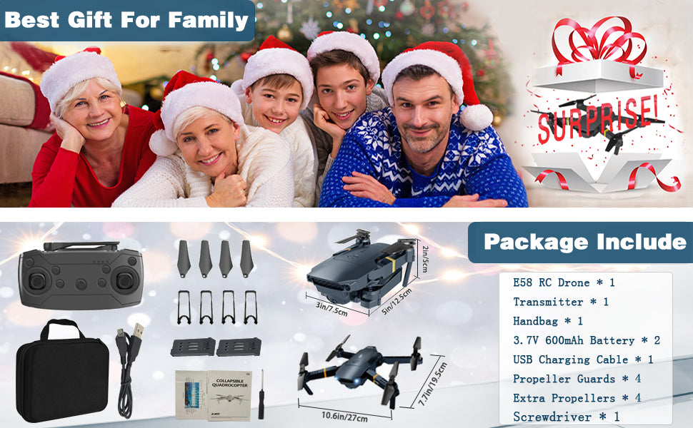 MOCVOO F62 Drone, best gift for family package include 1 e58 rc drone