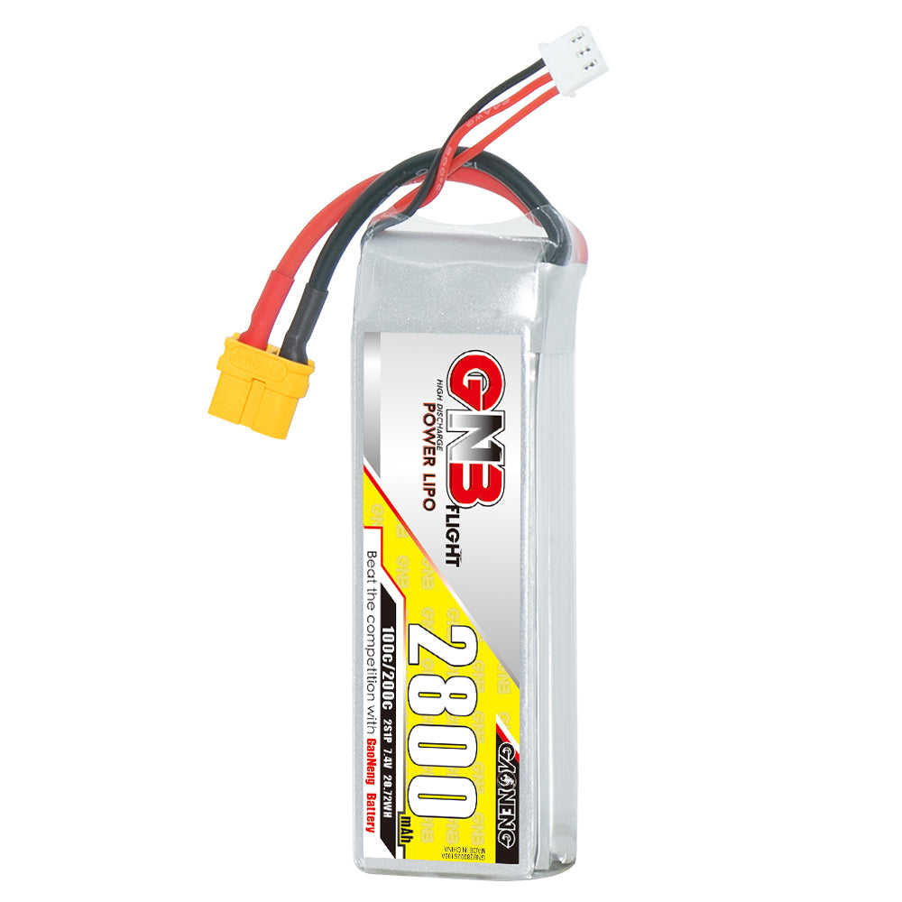 Single GNB 2800mAh 2S LiPo battery front label with XT60 connector and balance lead