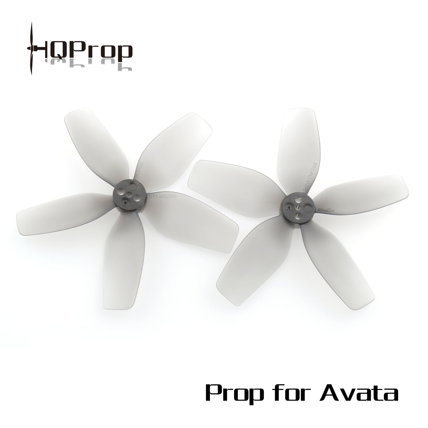 HQProp DT2.9X2.5X5 2.9in 5-blade propellers, gray pair with "Prop for Avata" text