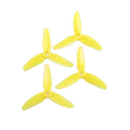 HQProp 3X3X3 3in 3-blade polycarbonate propeller set, yellow, four props on white background