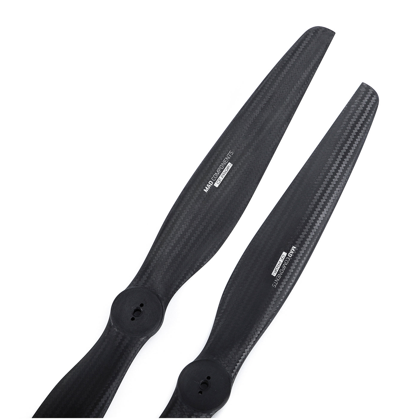 MAD 16.1x6.4in FLUXER VTOL Carbon Fiber Propeller, MAD Components FLUXER carbon fiber VTOL propeller set with two black blades and center mounting holes
