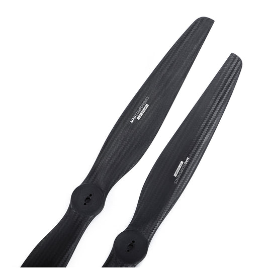 MAD 16.1x6.4in FLUXER VTOL Carbon Fiber Propeller, MAD Components FLUXER carbon fiber VTOL propeller set with two black blades and center mounting holes