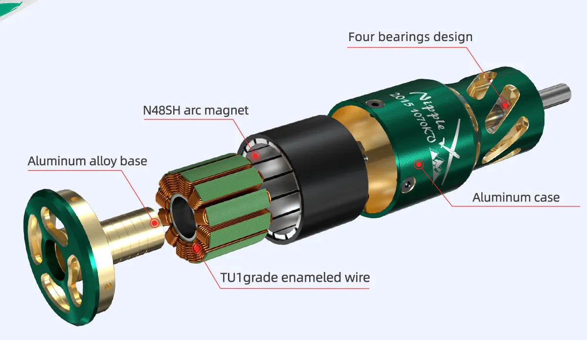 four bearings design N48SH arc magnet Aluminum alloy base Aluminum case TUTgrade enamel
