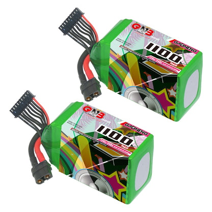 GAONENG GNB 1100mAh 120C Graphene LiPo battery with XT60 lead and balance plug, two-pack view