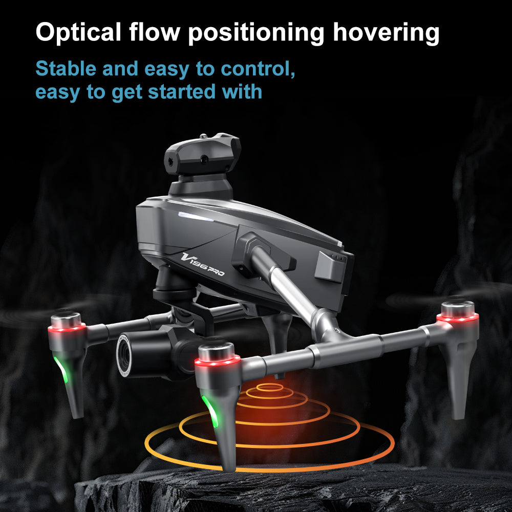 V196 Drone, Smooth and stable hovering with intuitive flying experience through optical flow positioning.