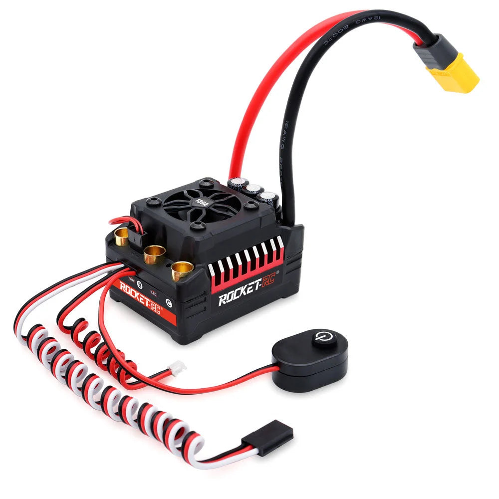 Rocket-RC Supersonic V2 Waterproof Brushless ESC with battery connector, switch and receiver lead