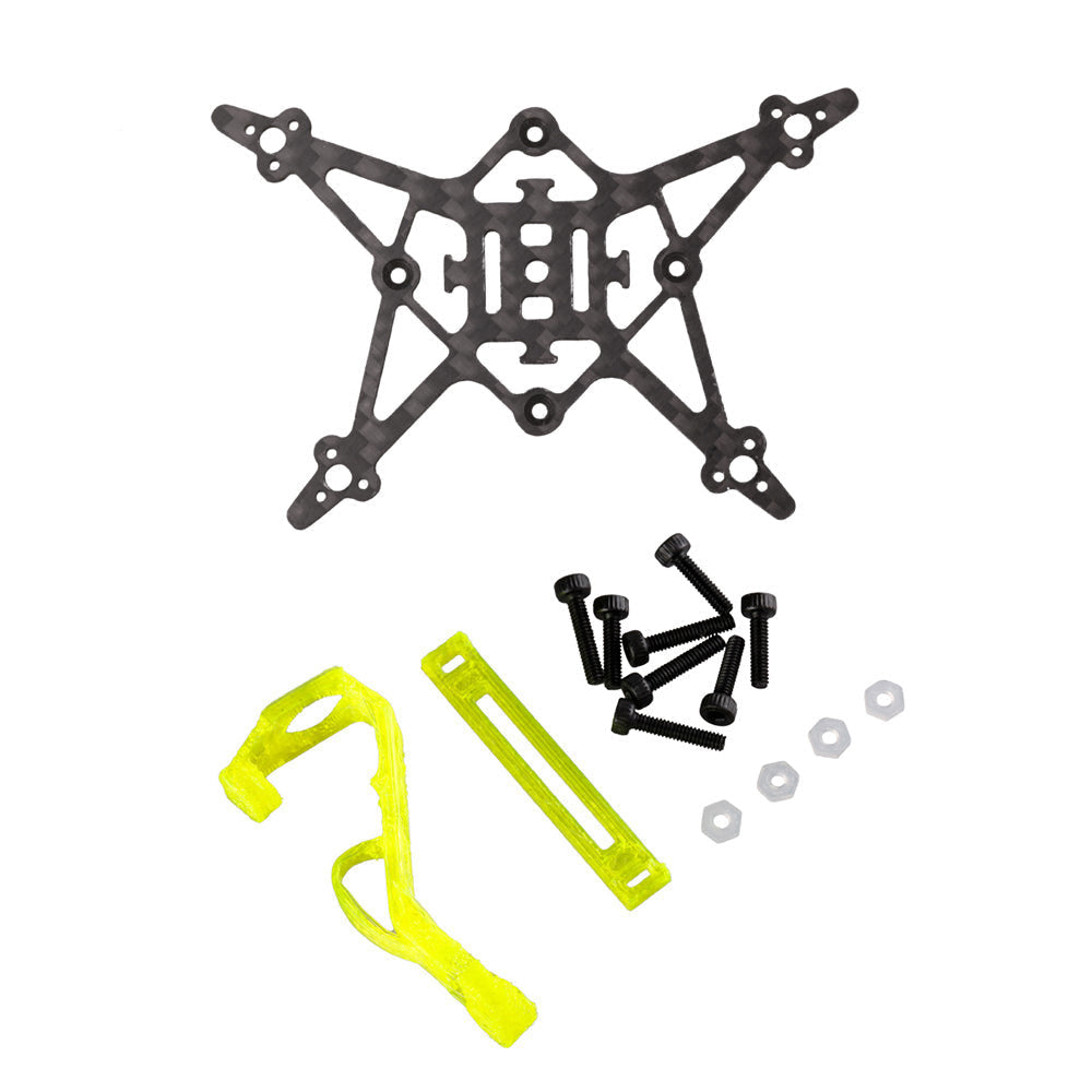 Flywoo Firefly 1S Nano Baby 40mm quad frame replacement kit with carbon fiber plate, yellow TPU parts, and screws
