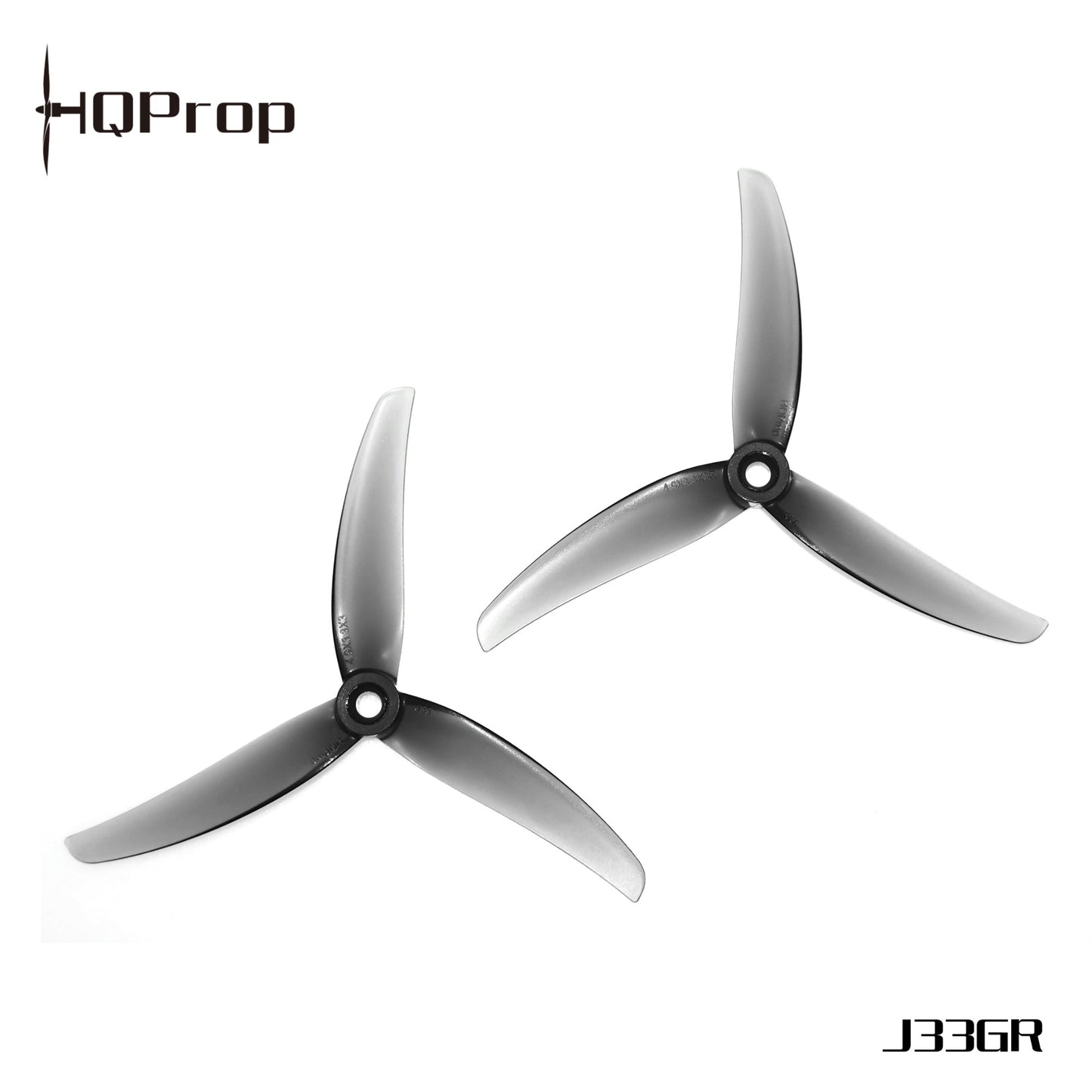 HQProp J33GR gray 3-blade propellers, two pieces on white background