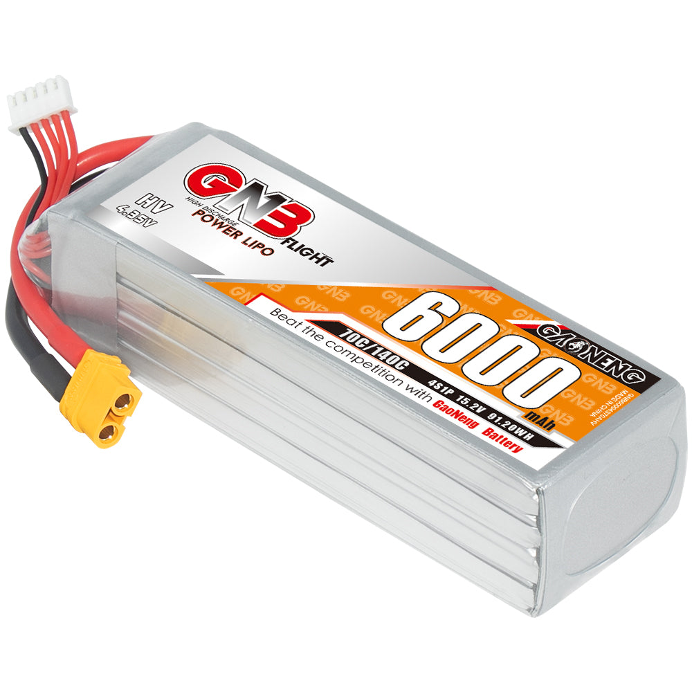 GNB 4S 6000mAh LiHV LiPo battery pack 15.2V 70C with XT60 connector, angled top view