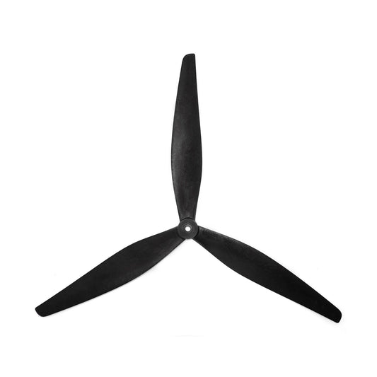 HQProp 15X7X3 propeller, black 3-blade drone prop with center hub, isolated on white