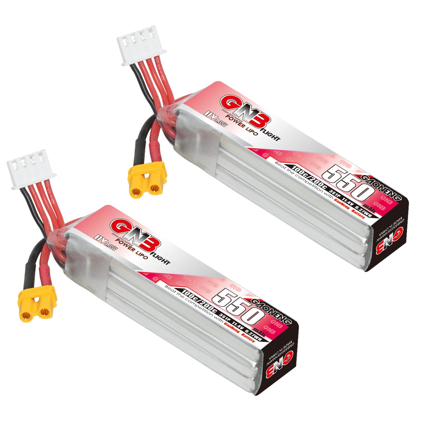 GAONENG GNB5503S100AHV 3S 11.4V 550mAh 100C LiHV LiPo battery with XT30 connector, two-pack