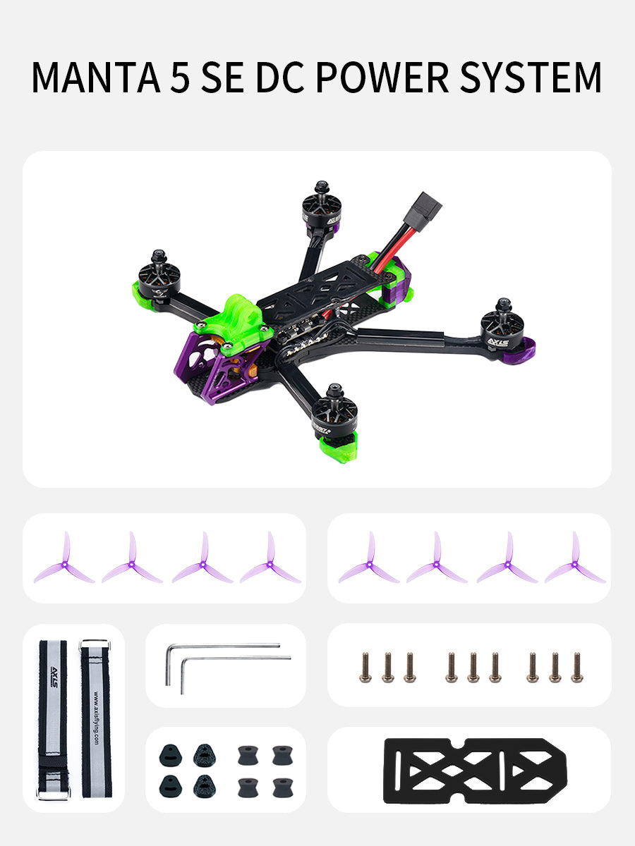 Axisflying MANTA5 SE DeadCat-DC Frame + Stack + Motor + Props Kit with DJI O4 Pro Air Unit, Argus F722 & 60A ESC