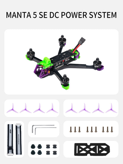 Axisflying MANTA5 SE DeadCat-DC Frame + Stack + Motor + Props Kit with DJI O4 Pro Air Unit, Argus F722 & 60A ESC