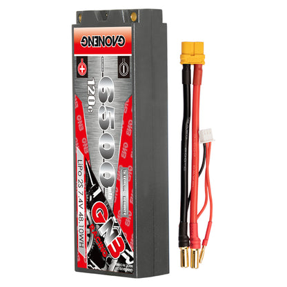 GAONENG GNB 2S 7.4V 6500mAh 120C hard case LiPo battery with XT60 plug, balance lead, 5mm bullets