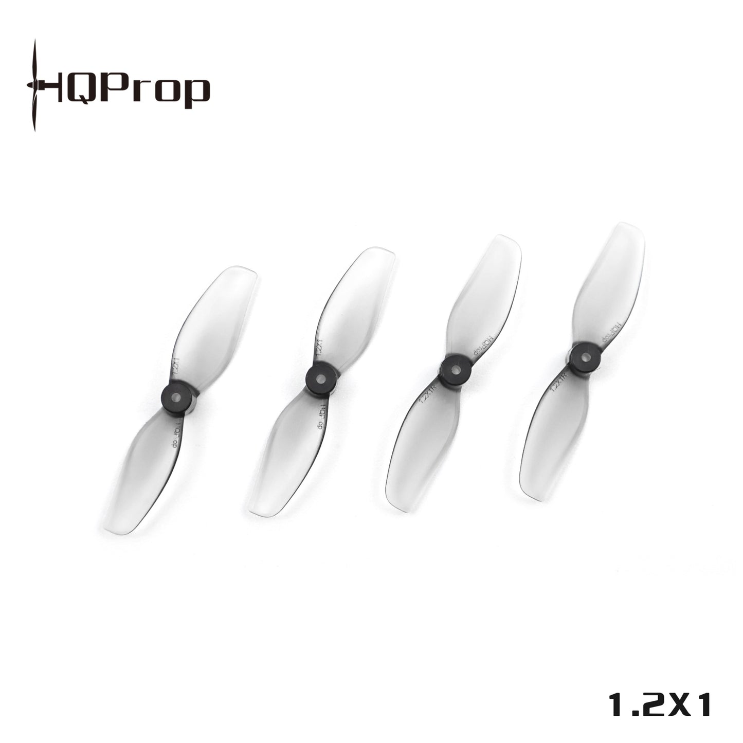 HQProp Ultralight Whoop Propeller 1.2x1 sizing graphic with four 2-blade props
