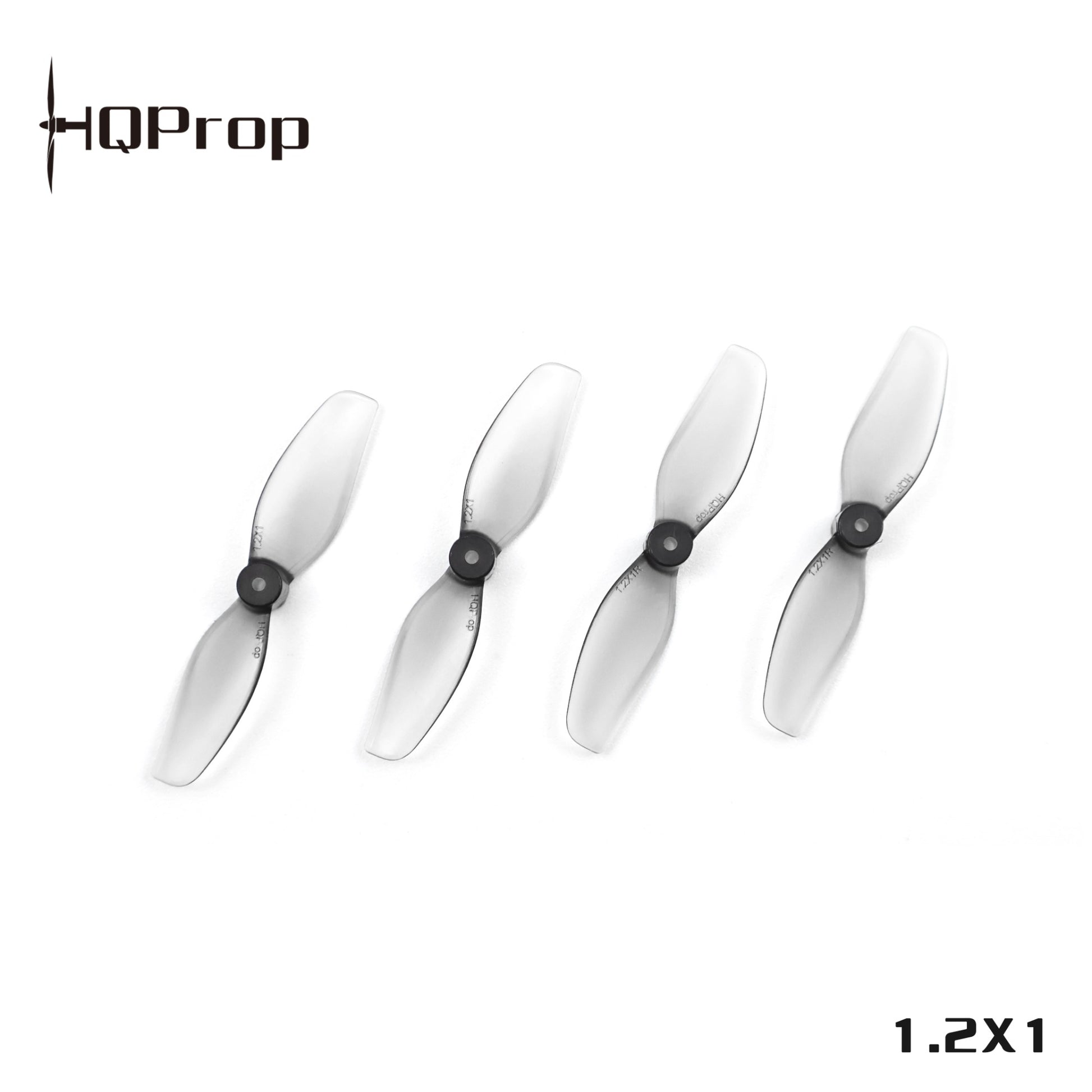 HQProp Ultralight Whoop Propeller 1.2x1 sizing graphic with four 2-blade props