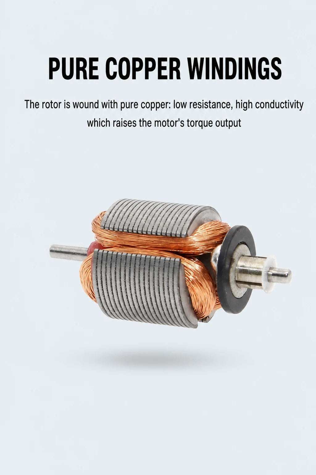 Rotor wound with pure copper